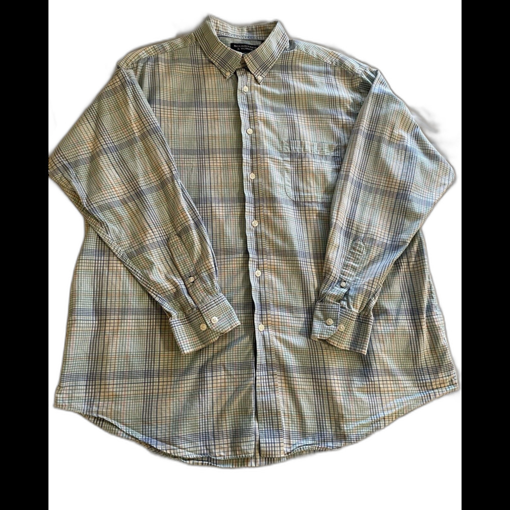 Roundtree And Yorke Shirt Menโs Size XL Blue Plaid Long Sleeves